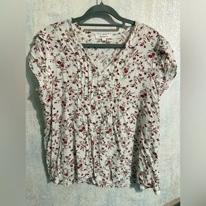 Monday Fun Chic Floral Blouse - Red and White, Very Lightweight